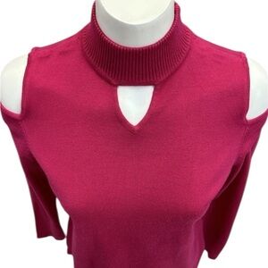 Susan Graver Pink Mock Neck Cold Shoulder Sweater XS